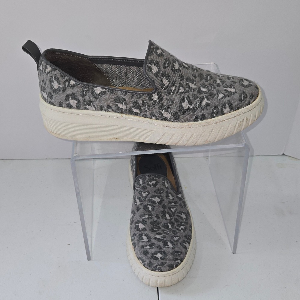 Sofft Somers Grey Leopard Print Slip On Platform Sneakers‎ Shoes 8.5M SF0048108
